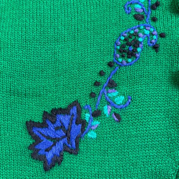 KORET Vintage Green Knit Sweater Vest w/Blue Embroidered Flowers Womens Size M - Picture 9 of 11
